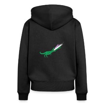 Drapeau LGBTQ Genderqueer - Dinosaures - Sweat à capuche zippé Premium bio Femme - noir - Dos - Julia (174cm)