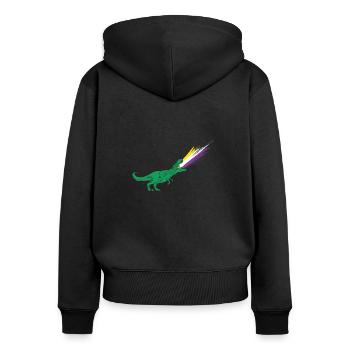 LGBTQ Nicht -binäre Flagge - Dinosaurier - Frauen Premium Bio Zip Hoodie - Schwarz - Hinten - Julia (174cm)