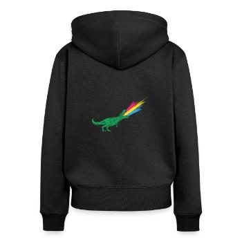 Drapeau pansexuel LGBTQ - Dinosaures - Sweat à capuche zippé Premium bio Femme - noir - Dos - Julia (174cm)