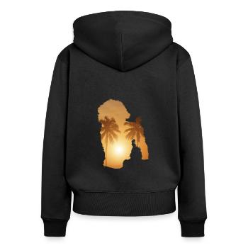 Plage d’été - Bichon Frise - Sweat à capuche zippé Premium bio Femme - noir - Dos - Julia (174cm)