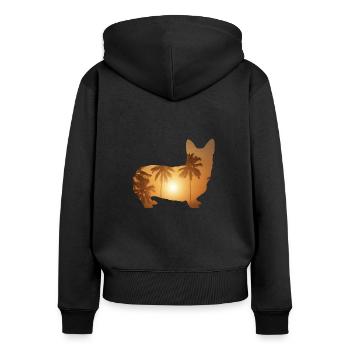Sommerstrand - Corgi - Frauen Premium Bio Zip Hoodie - Schwarz - Hinten - Julia (174cm)