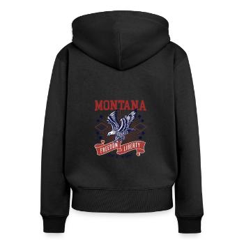 Retro USA Eagle Freedom 1889 Vintage Montana - Sweat à capuche zippé Premium bio Femme - noir - Dos - Julia (174cm)