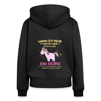 Einhorn Sprüche Einhorn Damen - Frauen Premium Bio Zip Hoodie - Schwarz - Hinten - Julia (174cm)