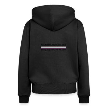 Attention, qui déteste - Les démisexuels LGBTQ - Sweat à capuche zippé Premium bio Femme - noir - Dos - Julia (174cm)