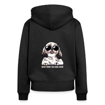 Best Shih Tzu Dad Ever - Frauen Premium Bio Zip Hoodie - Schwarz - Hinten - Julia (174cm)