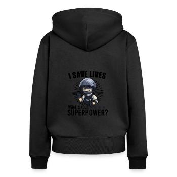 Bureau de police des policiers - Sweat à capuche zippé Premium bio Femme - noir - Dos - Julia (174cm)