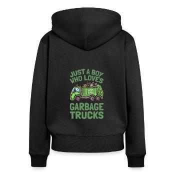 Juste un garçon qui aime les camions à ordures Camion à ordures - Sweat à capuche zippé Premium bio Femme - noir - Dos - Julia (174cm)