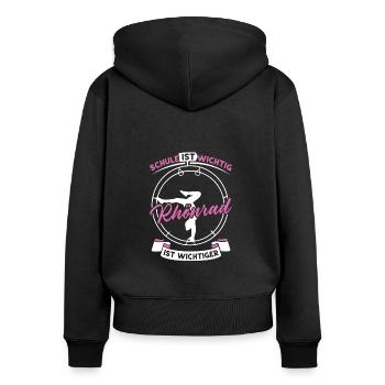 Röhnrad Schule ist wichtig Rhönrad ist wichtiger - Frauen Premium Bio Zip Hoodie - Schwarz - Hinten - Julia (174cm)