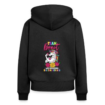 Team Braut wir eskalieren bis zum Schluss - Frauen Premium Bio Zip Hoodie - Schwarz - Hinten - Julia (174cm)