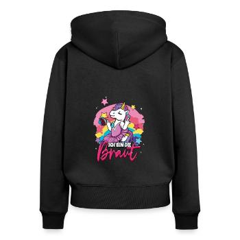 Junggesellinnenabschied Ich bin die Braut Einhorn - Frauen Premium Bio Zip Hoodie - Schwarz - Hinten - Julia (174cm)