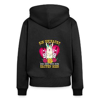 Team Braut Sie heiratet wir sind nur zum saufen - Frauen Premium Bio Zip Hoodie - Schwarz - Hinten - Julia (174cm)