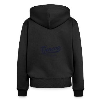 Retro Switzerland City - Vintage Genève - Sweat à capuche zippé Premium bio Femme - noir - Dos - Julia (174cm)