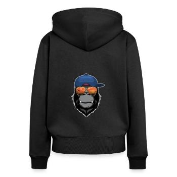Affe - Frauen Premium Bio Zip Hoodie - Schwarz - Hinten - Julia (174cm)