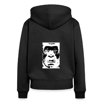 Affe - Frauen Premium Bio Zip Hoodie - Schwarz - Hinten - Julia (174cm)