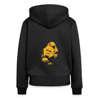 Affe - Frauen Premium Bio Zip Hoodie - Schwarz - Hinten - Julia (174cm)