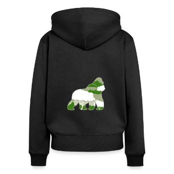 Affe - Frauen Premium Bio Zip Hoodie - Schwarz - Hinten - Julia (174cm)