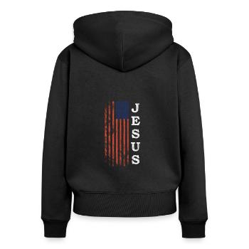 Jesus Amerikanische Flagge Gottgeschenk Gläubige - Frauen Premium Bio Zip Hoodie - Schwarz - Hinten - Julia (174cm)