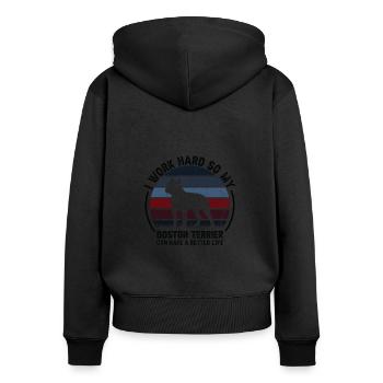 Arbeiten Sie Hart - Retro Boston Terrier - Frauen Premium Bio Zip Hoodie - Schwarz - Hinten - Julia (174cm)