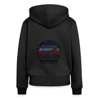 Travaillez dur - Retro Bloodhound - Sweat à capuche zippé Premium bio Femme - noir - Dos - Julia (174cm)