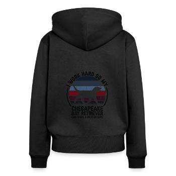 Arbeit Hart Arbeiten - Retro Cavalier - Frauen Premium Bio Zip Hoodie - Schwarz - Hinten - Julia (174cm)