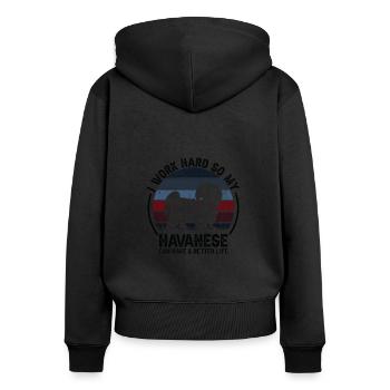 Travail acharné - Retro Havanese - Sweat à capuche zippé Premium bio Femme - noir - Dos - Julia (174cm)