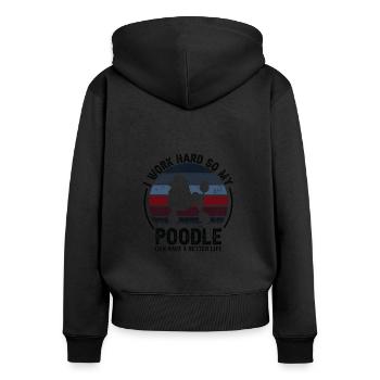 Travaillez dur - Retro Poodle - Sweat à capuche zippé Premium bio Femme - noir - Dos - Julia (174cm)