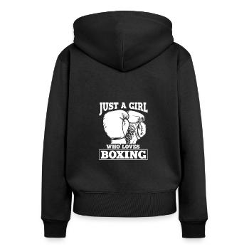 Just A Girl Who Loves Boxing, Witzige Boxerinnen - Frauen Premium Bio Zip Hoodie - Schwarz - Hinten - Julia (174cm)