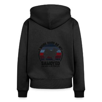 Hart Arbeiten - Retro Samoyed - Frauen Premium Bio Zip Hoodie - Schwarz - Hinten - Julia (174cm)