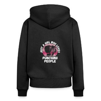 Just A Girl Who Loves Punching People, Boxerin - Frauen Premium Bio Zip Hoodie - Schwarz - Hinten - Julia (174cm)