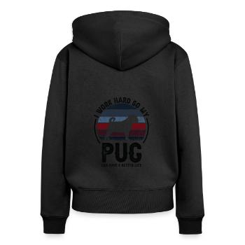 Hart Arbeiten - Retro Mops - Frauen Premium Bio Zip Hoodie - Schwarz - Hinten - Julia (174cm)