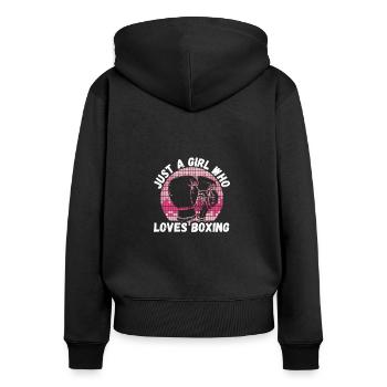 Just A Girl Who Loves Boxing, Boxerin - Frauen Premium Bio Zip Hoodie - Schwarz - Hinten - Julia (174cm)