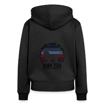 Arbeit Hart Arbeiten - Retro Shih Tzu - Frauen Premium Bio Zip Hoodie - Schwarz - Hinten - Julia (174cm)