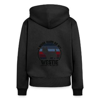 Work Hard - Retro Westie - Women's Premium Organic Zip Hoodie - black - Back - Julia (174cm)