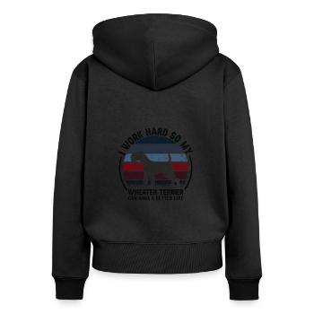 Work Hard - Retro Wheaten Terrier - Women's Premium Organic Zip Hoodie - black - Back - Julia (174cm)