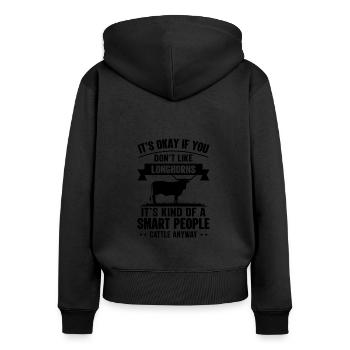 Smart People - Cow Longhorns - Women's Premium Organic Zip Hoodie - black - Back - Julia (174cm)