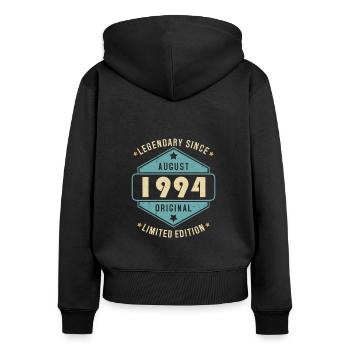 Août 1994 Vintage Retro Anniversaire - Sweat à capuche zippé Premium bio Femme - noir - Dos - Julia (174cm)