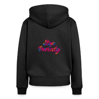 Stop à la pauvreté Citation Période Misère Slogan Argent - Sweat à capuche zippé Premium bio Femme - noir - Dos - Julia (174cm)