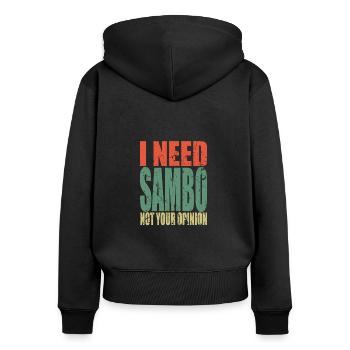 Sambo disant drôle - Sweat à capuche zippé Premium bio Femme - noir - Dos - Julia (174cm)
