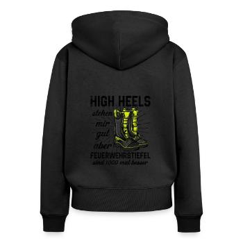 Feuerwehrfrau - Frauen Premium Bio Zip Hoodie - Schwarz - Hinten - Julia (174cm)