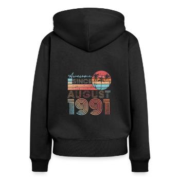Super depuis août 1991 - Sweat à capuche zippé Premium bio Femme - noir - Dos - Julia (174cm)