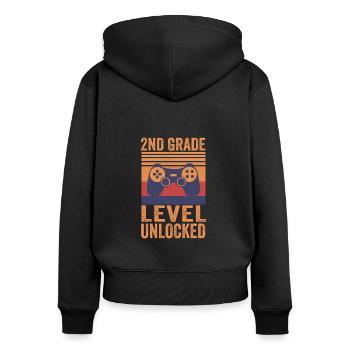2nd Grade Level Unlocked Gamer Back To School - Women's Premium Organic Zip Hoodie - black - Back - Julia (174cm)