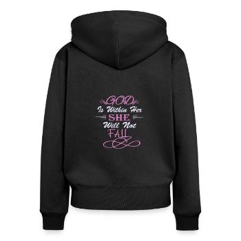 Gott Ist In Ihr, Sie Wird Nicht Gesegnet Fallen - Frauen Premium Bio Zip Hoodie - Schwarz - Hinten - Julia (174cm)