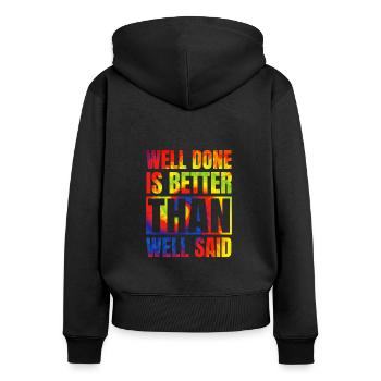 Well done is better than well-said life - Women's Premium Organic Zip Hoodie - black - Back - Julia (174cm)