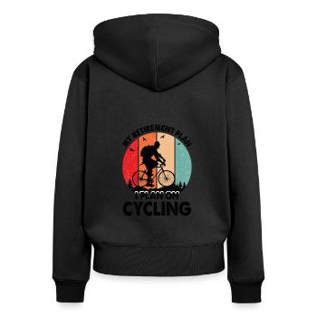 Pension Plan Pension Cycling Funny Sayings Gift - Women's Premium Organic Zip Hoodie - black - Back - Julia (174cm)