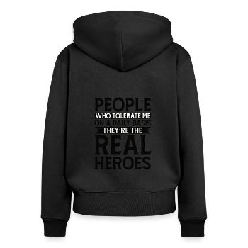 Sarcasme Humour Ironie Dicton cynique - Sweat à capuche zippé Premium bio Femme - noir - Dos - Julia (174cm)