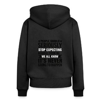 Menschen sollten ernsthaft aufhören normal von - Frauen Premium Bio Zip Hoodie - Schwarz - Hinten - Julia (174cm)