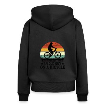 Never underestimate an old man by bike - Women's Premium Organic Zip Hoodie - black - Back - Julia (174cm)