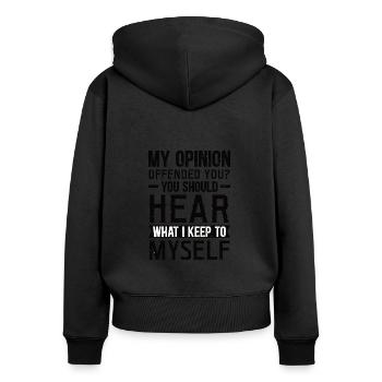 Humour Drôle de dire Sarcasme Opinion - Sweat à capuche zippé Premium bio Femme - noir - Dos - Julia (174cm)