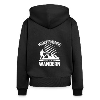 Lustiger Wandern Spruch Wanderer Natur - Frauen Premium Bio Zip Hoodie - Schwarz - Hinten - Julia (174cm)