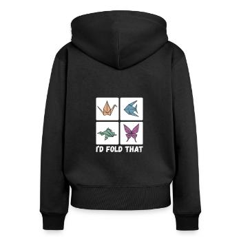 Je plierais ça, drôle de pliage d’origami - Sweat à capuche zippé Premium bio Femme - noir - Dos - Julia (174cm)